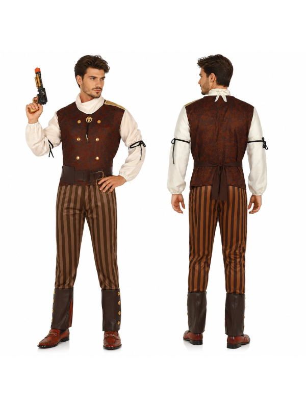 Déguisement Homme Steampunk – Costume rétro avec pantalon rayé