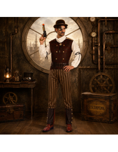 Déguisement Homme Steampunk – Costume rétro avec pantalon rayé