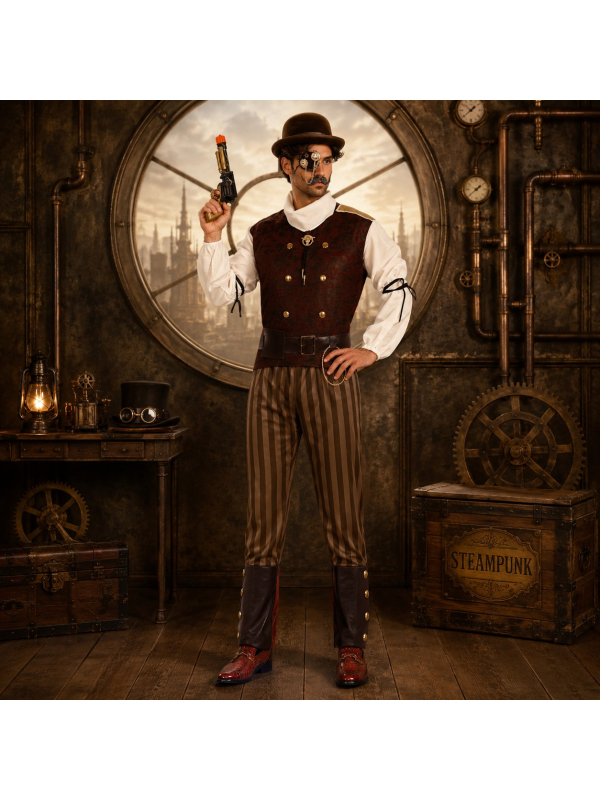 Déguisement Homme Steampunk – Costume rétro avec pantalon rayé