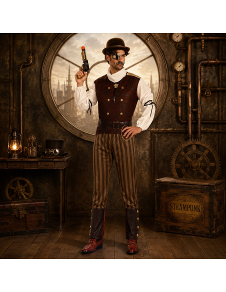 Déguisement Homme Steampunk – Costume rétro avec pantalon rayé