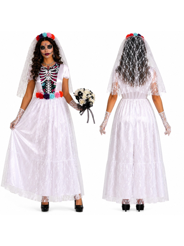 Déguisement Catrina Mariée Femme – Costume Dia de los Muertos Élégant pour Halloween