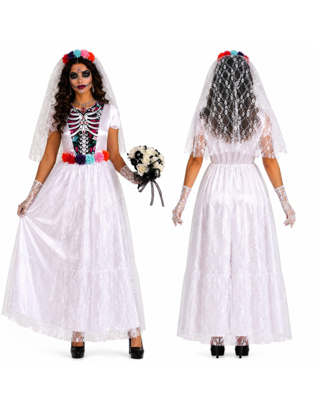 Déguisement Catrina Mariée Femme – Costume Dia de los Muertos Élégant pour Halloween
