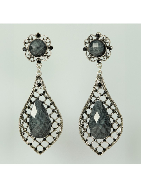 Boucles d’oreilles gothiques noir et argent – Bijou femme pour reine, vampire ou sorcière