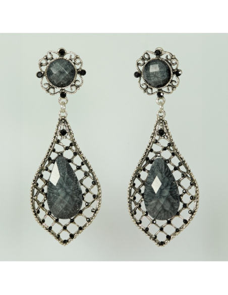 Boucles d’oreilles gothiques noir et argent – Bijou femme pour reine, vampire ou sorcière