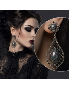 Boucles d’oreilles gothiques noir et argent – Bijou femme pour reine, vampire ou sorcière