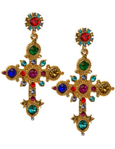 Boucles d’Oreilles Gothiques Croix Baroque Multicolore – Élégance Mystique & Style Renaissance