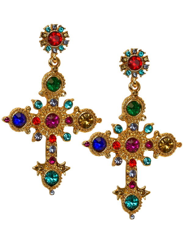 Boucles d’Oreilles Gothiques Croix Baroque Multicolore – Élégance Mystique & Style Renaissance