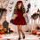 Déguisement Mariée Vampire Gothique Fille – Robe Rouge Velours & Voile Noir