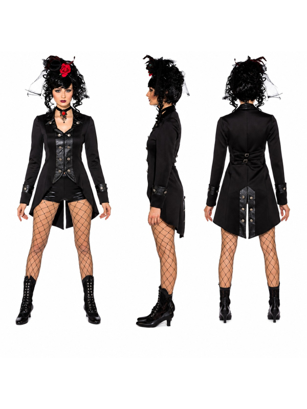 Veste Gothique Victorienne Femme – Redingote Noire Halloween & Steampunk