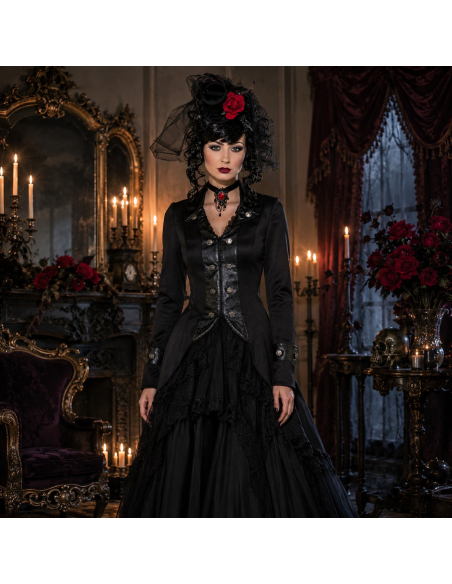 Veste Gothique Victorienne Femme – Redingote Noire Halloween & Steampunk