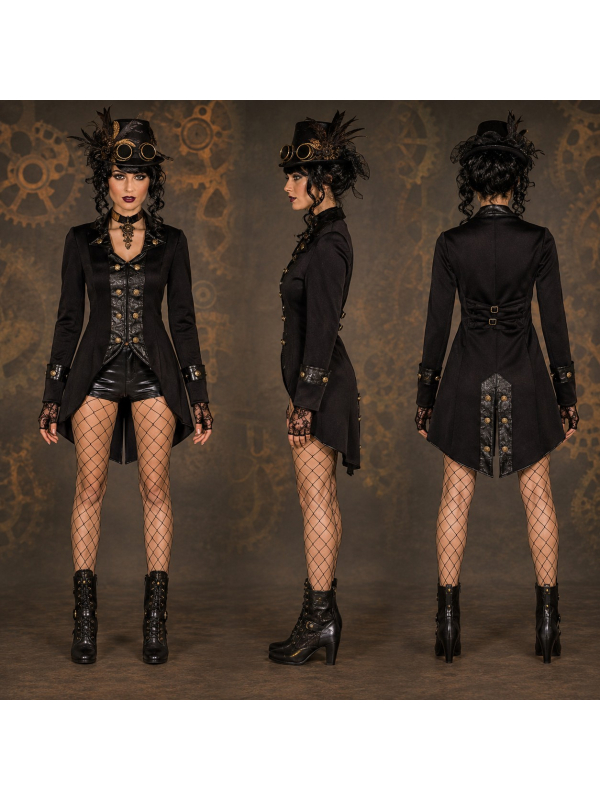 Veste Gothique Victorienne Femme – Redingote Noire Halloween & Steampunk