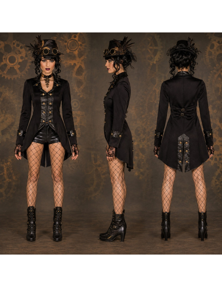Veste Gothique Victorienne Femme – Redingote Noire Halloween & Steampunk