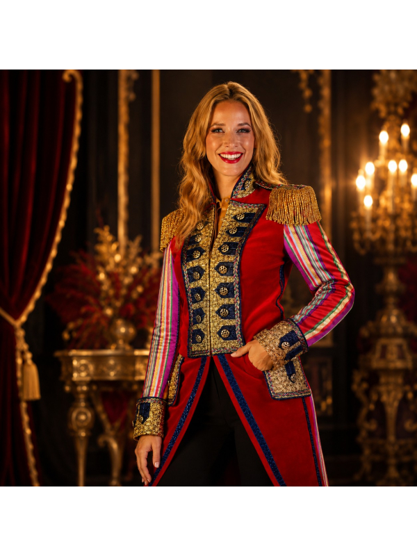 Veste de Spectacle Haut de Gamme Femme – Style Maître de Cérémonie Rouge & Or
