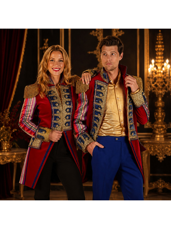 Veste de Spectacle Haut de Gamme Femme – Style Maître de Cérémonie Rouge & Or