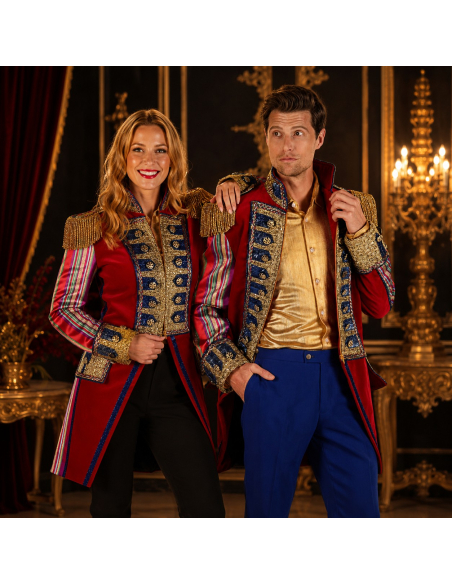 Veste de Spectacle Haut de Gamme Femme – Style Maître de Cérémonie Rouge & Or