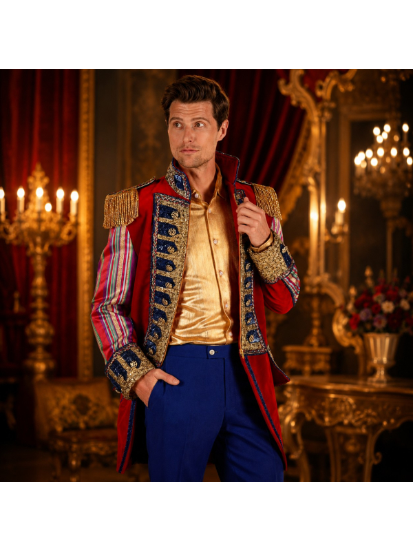 Veste de Spectacle Haut de Gamme Homme – Style Maître de Cérémonie Rouge & Or