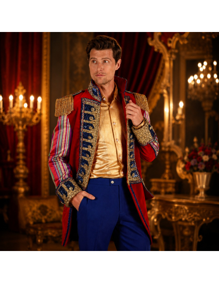 Veste de Spectacle Haut de Gamme Homme – Style Maître de Cérémonie Rouge & Or