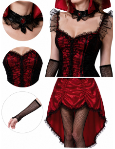 Robe Cabaret Gothique Rouge Femme – Costume Burlesque Vampiresse 3 Pièces 2