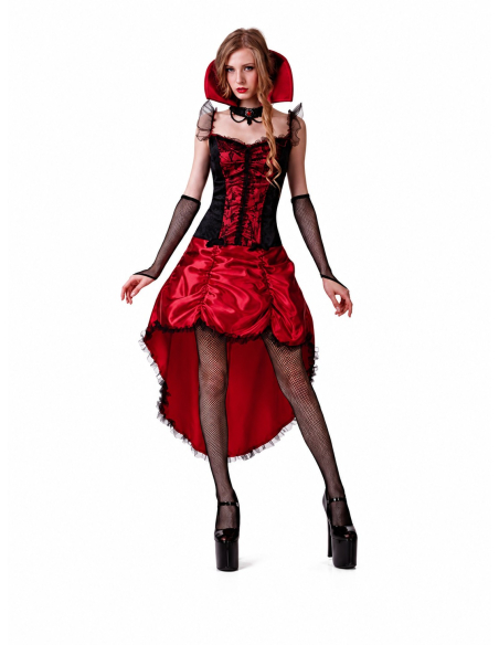 Robe Cabaret Gothique Rouge Femme – Costume Burlesque Vampiresse 3 Pièces