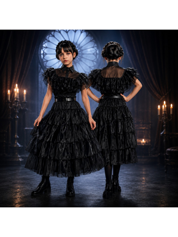 Robe de bal noire Mercredi Addams™ enfant – Wednesday© officielle avec ceinture