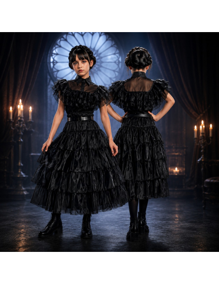 Robe de bal noire Mercredi Addams™ enfant – Wednesday© officielle avec ceinture