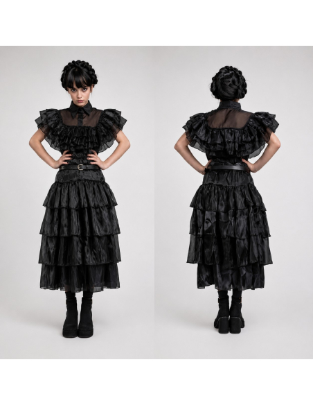 Robe de bal noire Mercredi Addams™ enfant – Wednesday© officielle avec ceinture