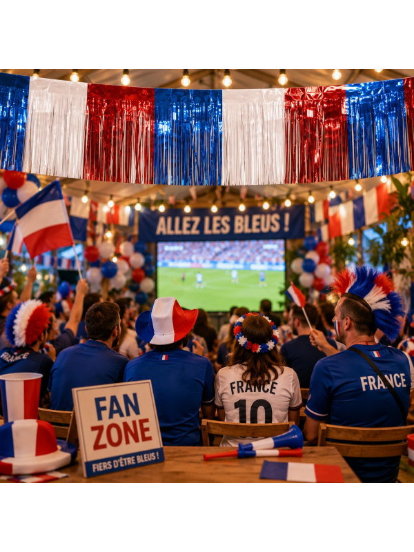 Guirlande à Franges Brillantes Supporter France 3 m x 30 cm – Décoration Bleu Blanc Rouge