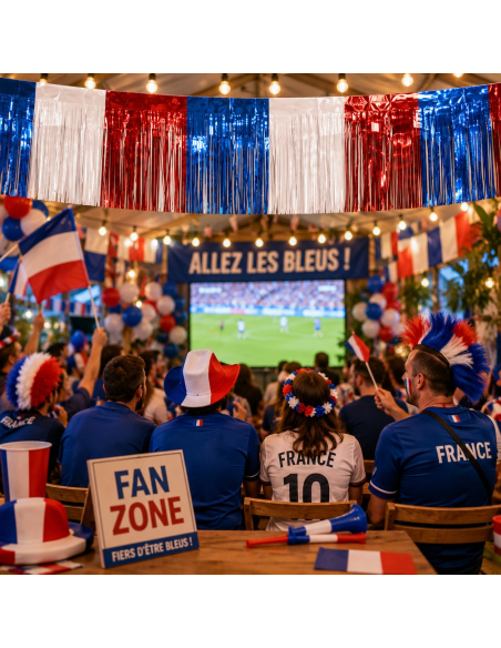 Guirlande à Franges Brillantes Supporter France 3 m x 30 cm – Décoration Bleu Blanc Rouge