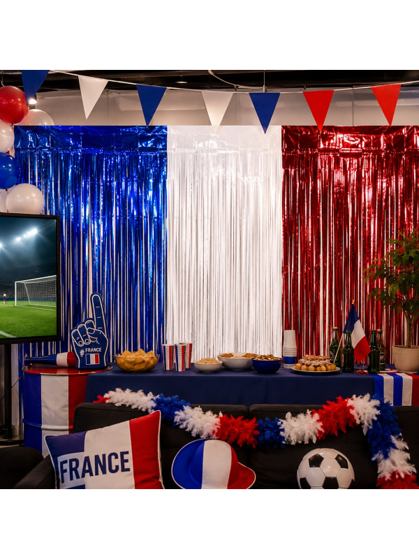 Guirlande à Franges Brillantes Supporter France 275 x 75 cm – Rideau Décoratif Bleu Blanc Rouge