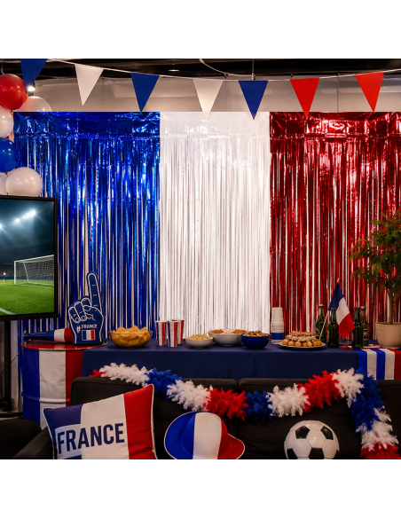 Guirlande à Franges Brillantes Supporter France 275 x 75 cm – Rideau Décoratif Bleu Blanc Rouge
