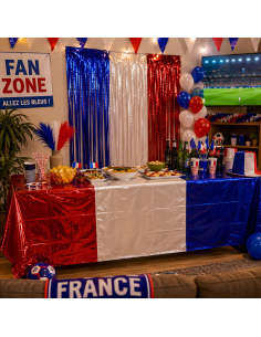 Nappe Brillante Supporter France 100 x 263 cm – Décoration Bleu Blanc Rouge Métallisée