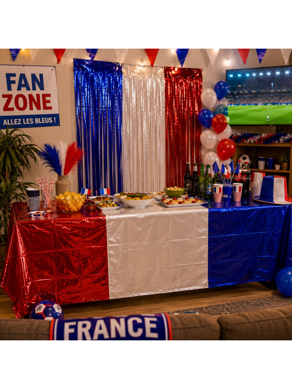 Nappe Brillante Supporter France 100 x 263 cm – Décoration Bleu Blanc Rouge Métallisée