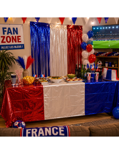 Nappe Brillante Supporter France 100 x 263 cm – Décoration Bleu Blanc Rouge Métallisée