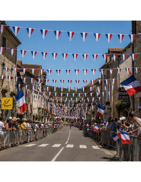 Guirlande 10 m de 20 Drapeaux Triangle France – Décoration Tricolore Supporters et 14 Juillet