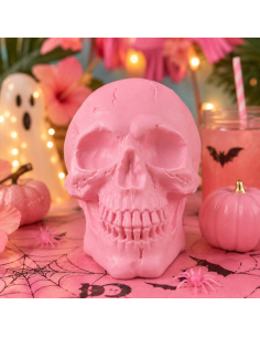 Crâne Rose Décoratif 18 cm – Déco Summerween & Halloween Pastel