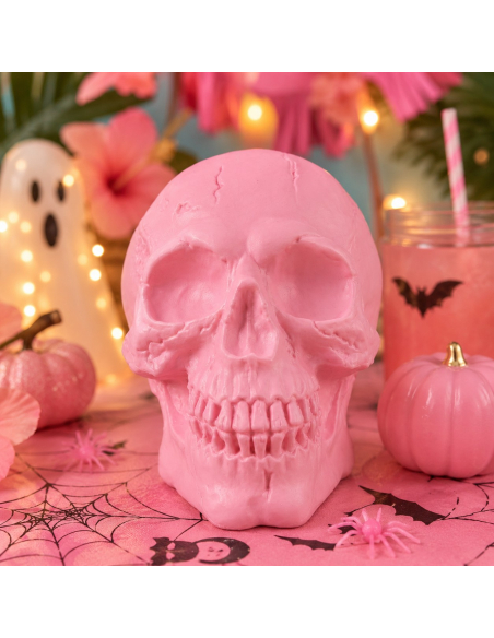 Crâne Rose Décoratif 18 cm – Déco Summerween & Halloween Pastel