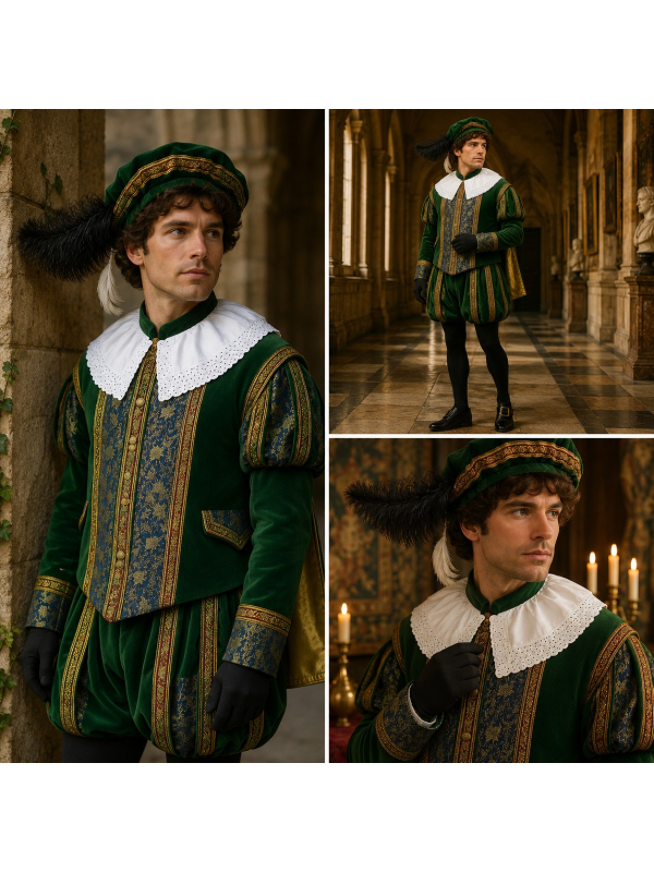 Costume Gentilhomme Renaissance Luxe vert