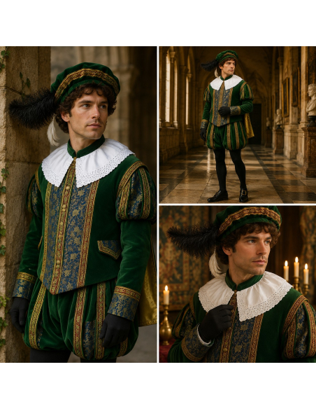 Costume Gentilhomme Renaissance Luxe vert
