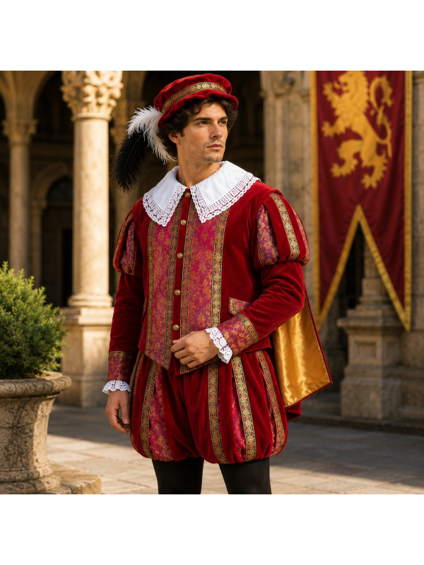 Costume Gentilhomme Renaissance Luxe rouge