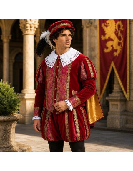 Costume Gentilhomme Renaissance Luxe rouge