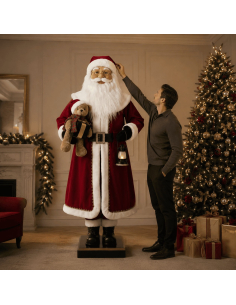 Automage Père Noël Décoratif Animé 200 cm avec Ourson, Lanterne et Musique