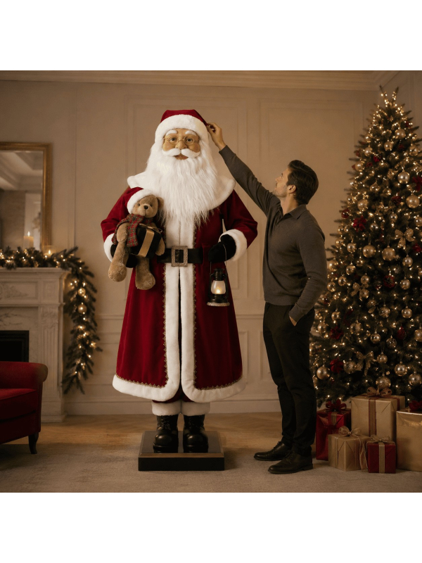 Automage Père Noël Décoratif Animé 200 cm avec Ourson, Lanterne et Musique