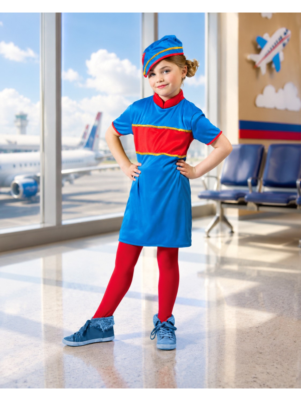 Déguisement hôtesse de l’air enfant – Robe et calot inclus