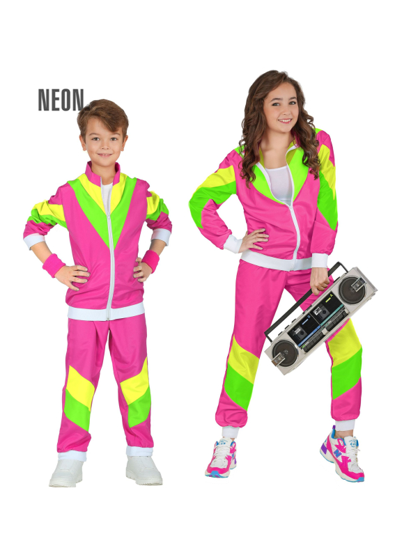 Déguisement années 80 enfant rose et vert néon – Veste et pantalon