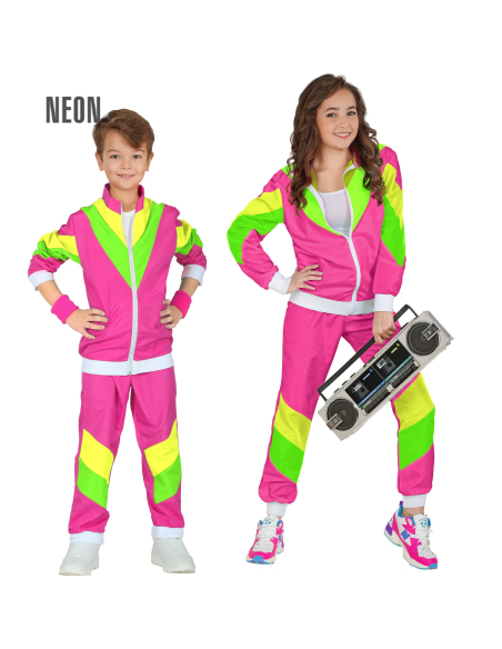 Déguisement années 80 enfant rose et vert néon – Veste et pantalon