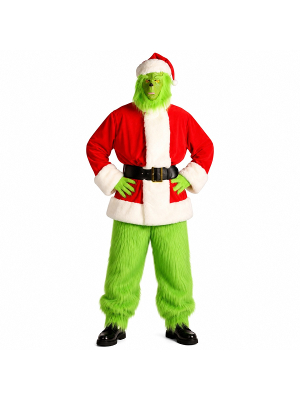 Costume de personnage vert de Noël Deluxe adulte – 6 pièces