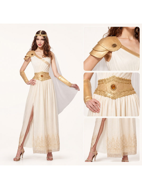 Déguisement Déesse Grecque Femme (Robe antique blanche et or (Robe, coiffe)