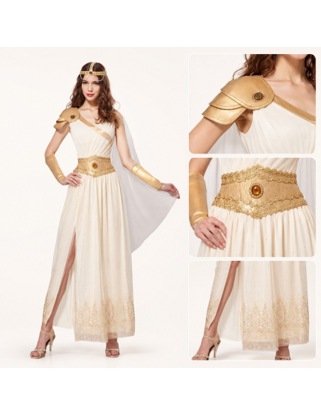 Déguisement Déesse Grecque Femme (Robe antique blanche et or (Robe, coiffe)