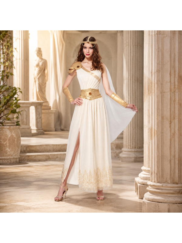 Déguisement Déesse Grecque Femme (Robe antique blanche et or (Robe, coiffe)