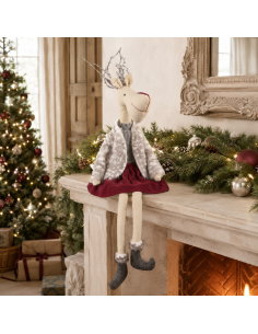 Renne décoratif de Noël Velma 58 cm – Figurine chic en tissu